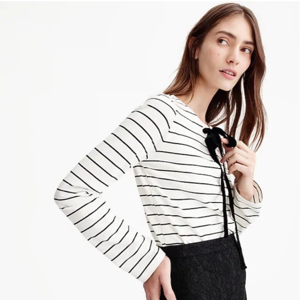 J Crew Women’s Medium Velvet Tie-Front Stripe Long Sleeve Top - Picture 6 of 10